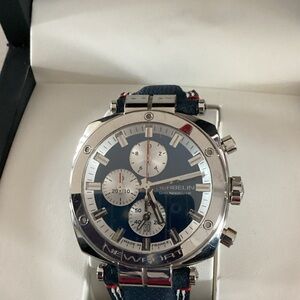Michel Herbelin Men's Silver and Blue Chronograph Watch